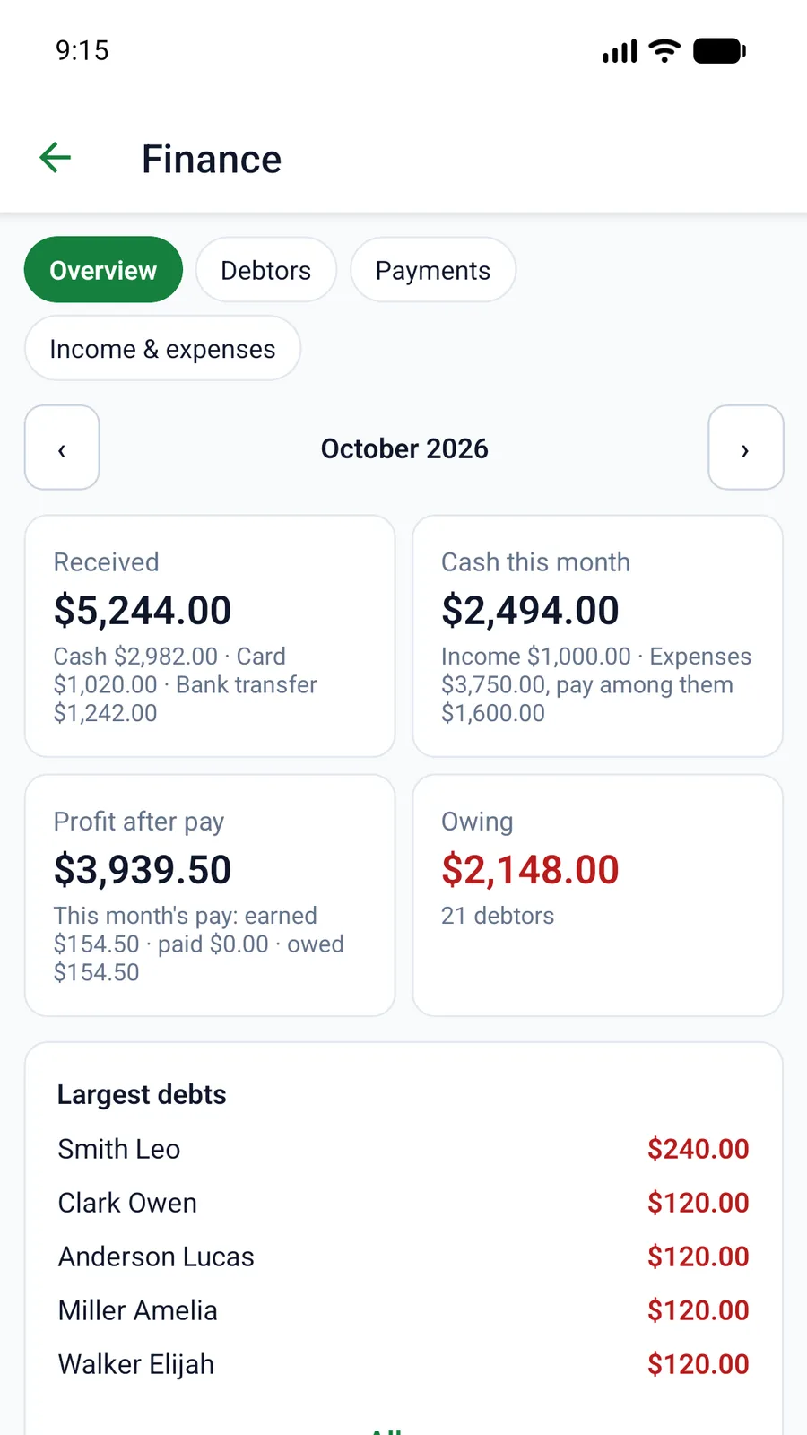 Finance in the app