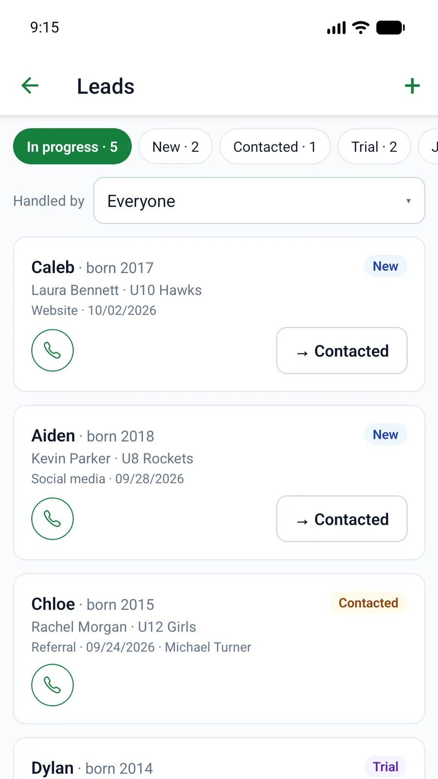 Leads in the app
