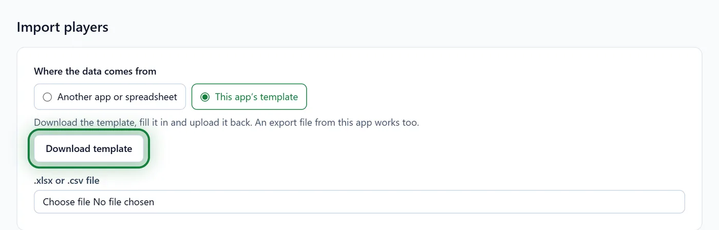 This app's template, with the Download template button
