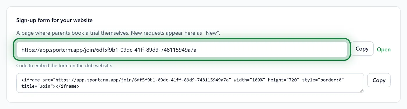The "Sign-up form for your website" block