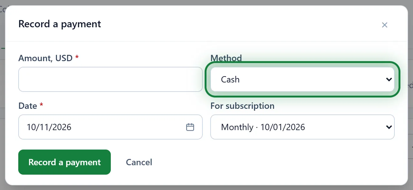 The "Record a payment" form