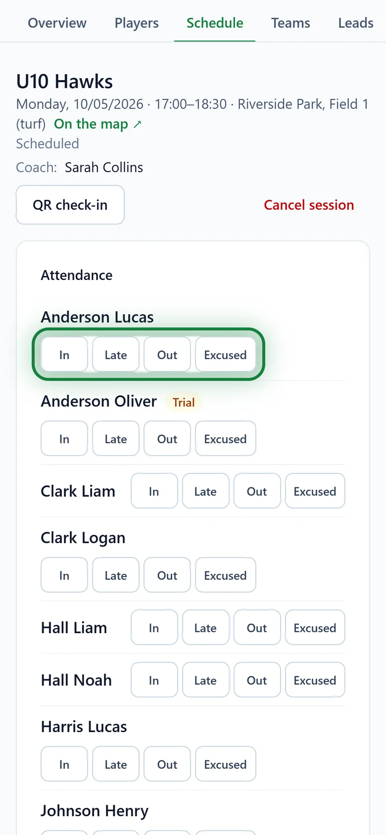 Taking attendance in a phone browser