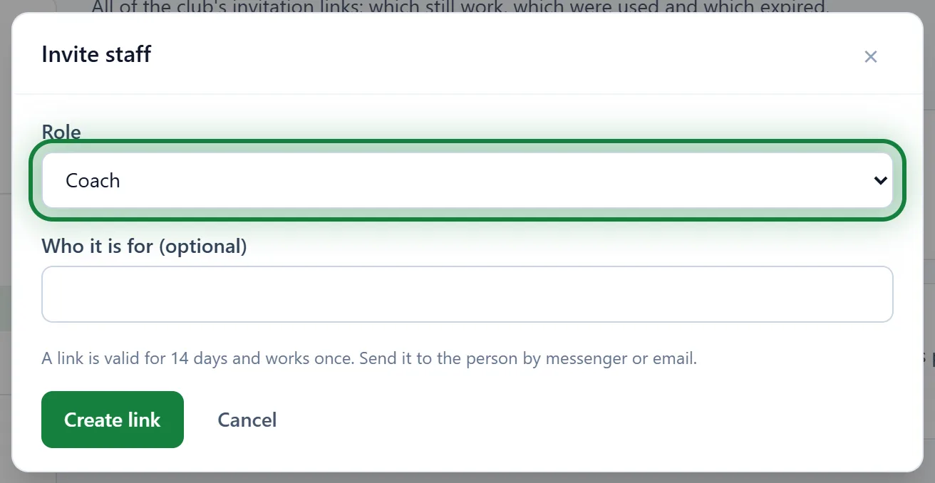 The "Invite staff" form